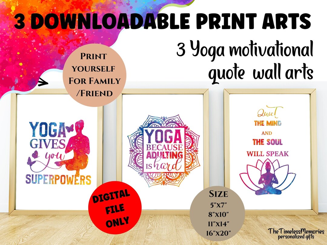3 Downloadable YOGA Quote Wall Art Motivational Decor Etsy