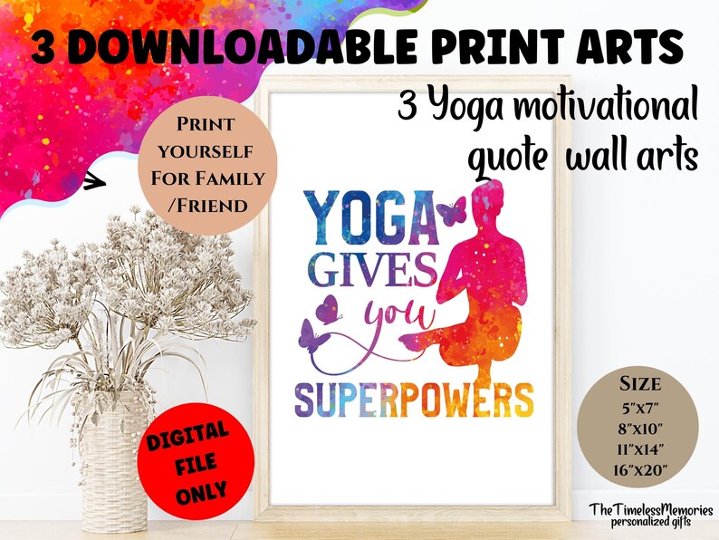 3 Downloadable YOGA Quote Wall Art Motivational Decor Etsy