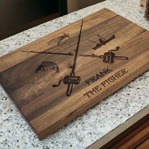 Custom Engraved Fishing Cutting Board | Personalized Gift for Anglers, Fishermen | 6 Unique Designs with Custom Name/Text | Kitchen Decor