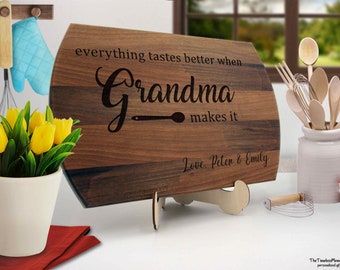 Everything Tastes Better When Grandma Makes It - Personalized Cutting Board for Grandma Gift Grandmother Granny Nana Gift for Christmas