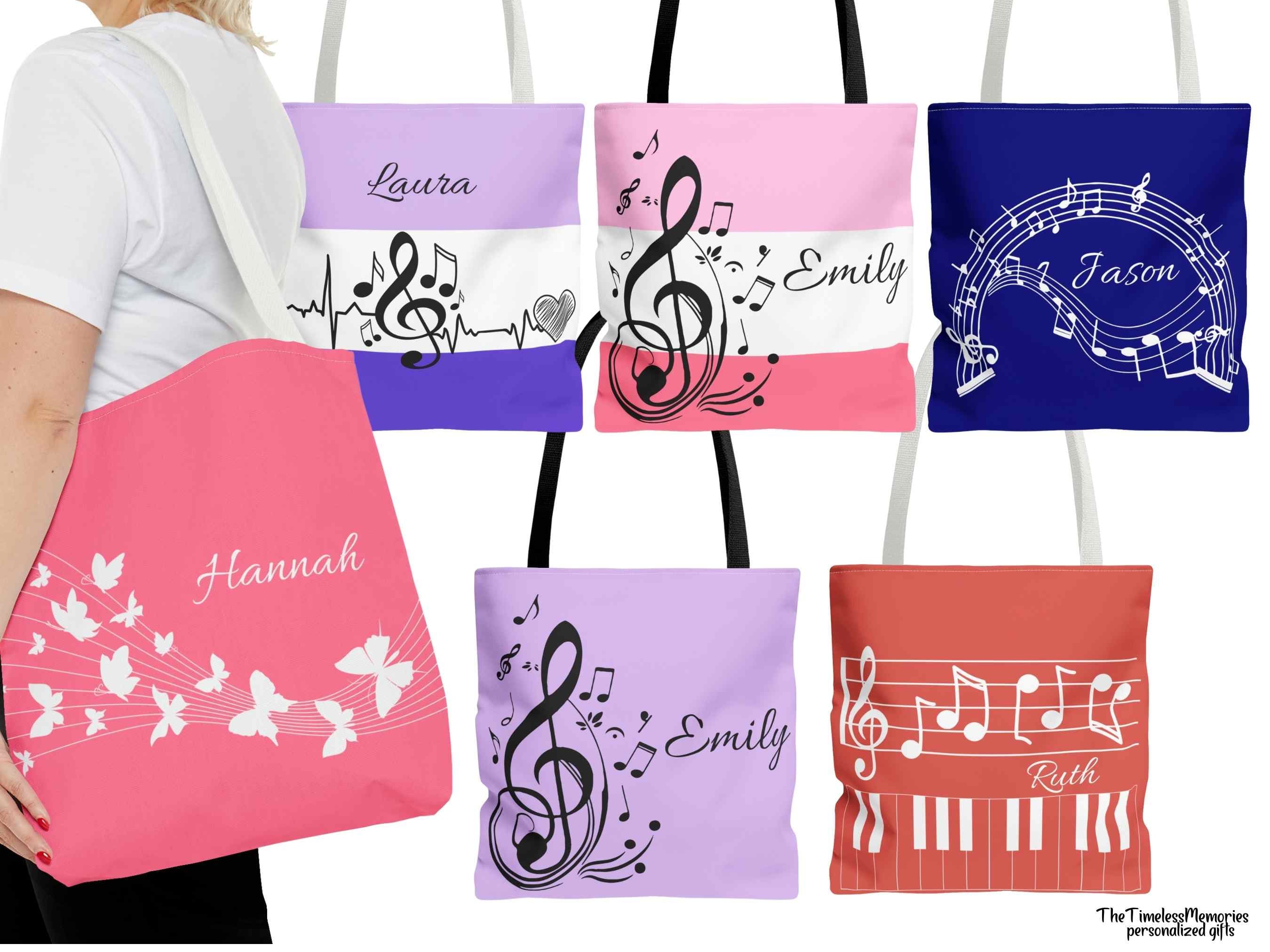 Custom Music Tote Bag Gift for Musicians Music Student Bags Music Bag Personalized Piano Lesson bag Music gifts Music Sheet Violin Key
