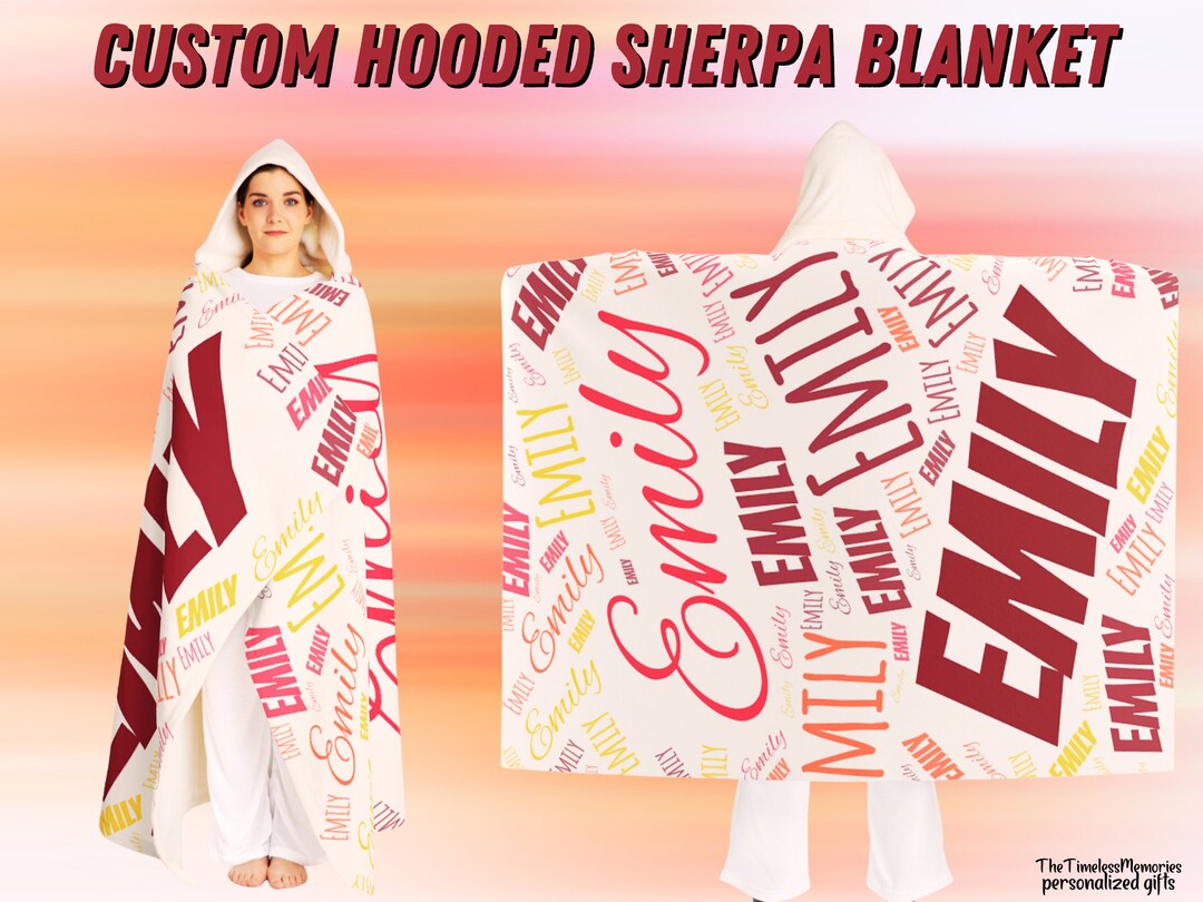 Personalized Sherpa Hooded Blanket Name Cloud Blankets Monogrammed Gift