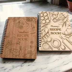 Personalized Wood Spiral Recipe Notebook Book Blank/Lined Gift for Mom Wooden Cookbook Mothers Day Gift  Custom Engraved Journal for Mom