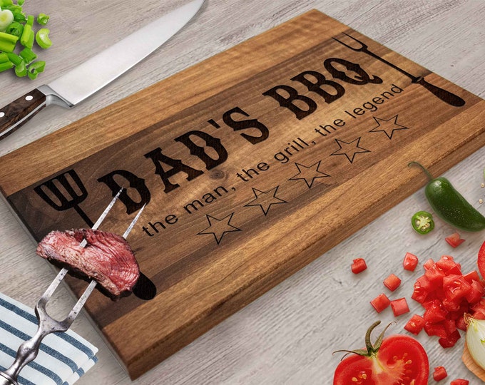Personalized Grill Gift for Dad/Grandpa Custom Engraved Cutting Board Dad Grilling Gifts BBQ Gift for Him Barbecue Gift Man Grill Gift Idea