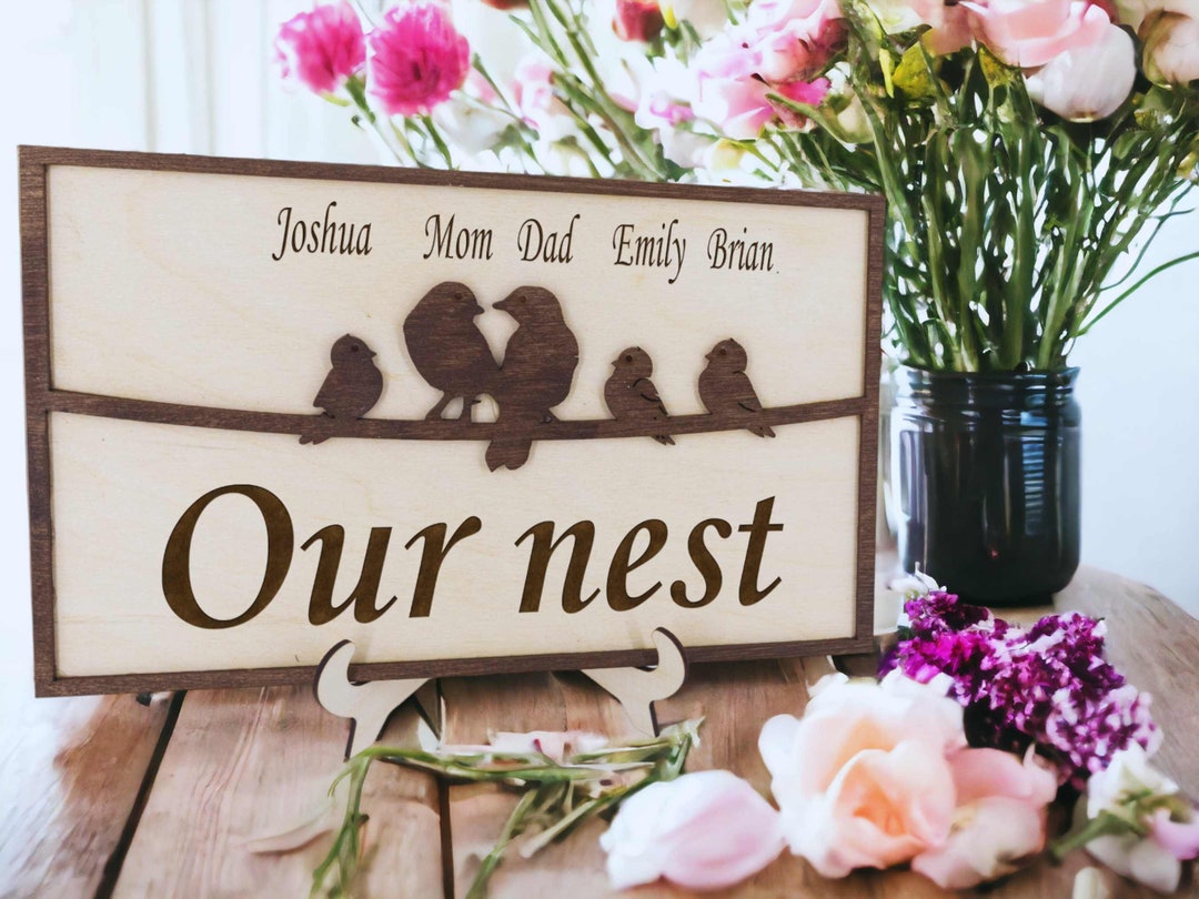 Personalized Family Wood Sign With Birds: Custom 'our Nest' Gift - Etsy
