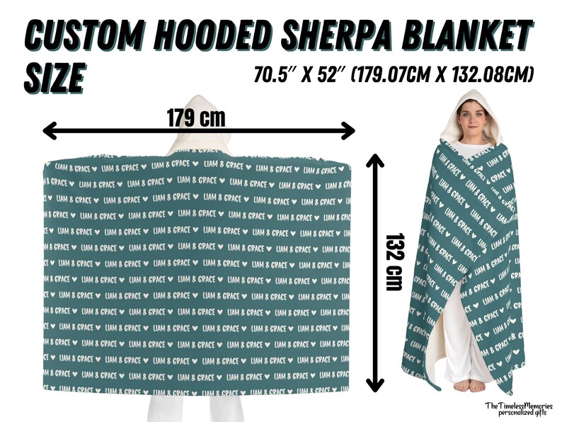 Personalized Name Hooded Sherpa Blanket: Custom Cozy Wearable Blanket image 9