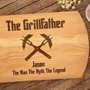 Personalized &#39;The Grillfather&#39; with custom name - 7 styles Grill Gift for Dad/Grandpa Custom Engraved Cutting Board BBQ Barbecue Fathers Day