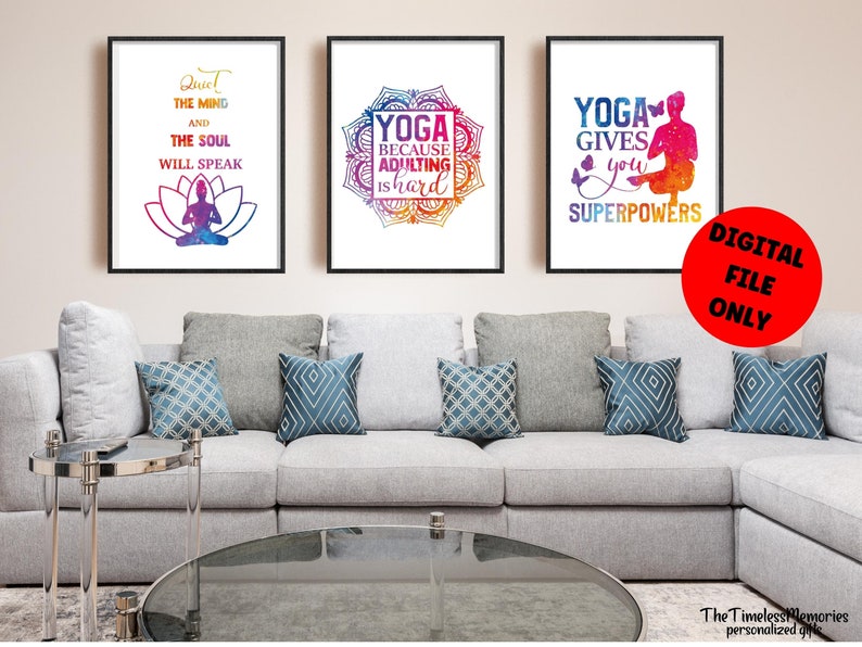 3 Downloadable YOGA Quote Wall Art Motivational Decor Etsy