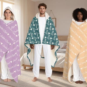 Personalized Name Hooded Sherpa Blanket: Custom Cozy Wearable Blanket image 2