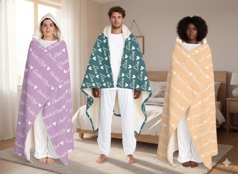 Personalized Name Hooded Sherpa Blanket: Custom Cozy Wearable Blanket image 2