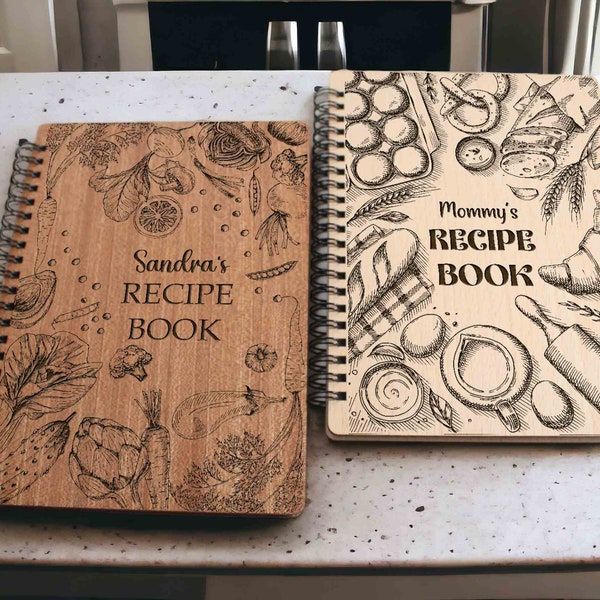 Personalized Wood Spiral Recipe Notebook Book Blank/Lined Gift for Mom Wooden Cookbook Mothers Day Gift  Custom Engraved Journal for Mom