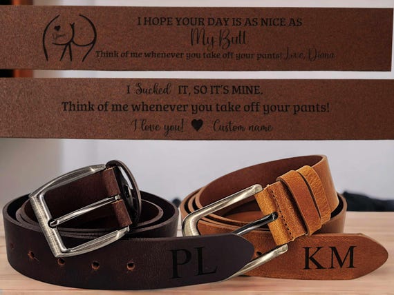 Custom Engraved Leather Belt With Naughty Texts - Gift for  display picture 3