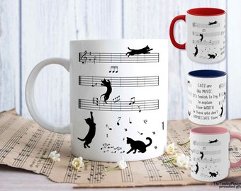 Cute Cats With Sheet Music Coffee Mug Gift For Piano Teacher Birds Tree Horse with Piano Cat And Music Lover Black Cats Musical Coffee Cup