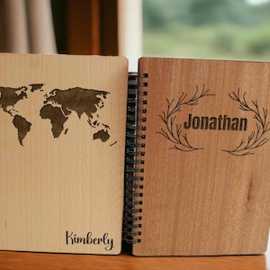 Customized Wood Diary with Name Personalized Wood Journal Handmade Personalized Notebook, Personalized Diary Travel Size Spiral Notebook
