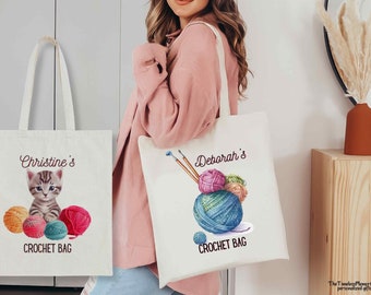 Personalized Crochet Tote Bag Custom Crochet Gifts Craft Gift Custom Crochet Tote Bag Gift for Crochet Lover Gift for Friend Christmas Gifts