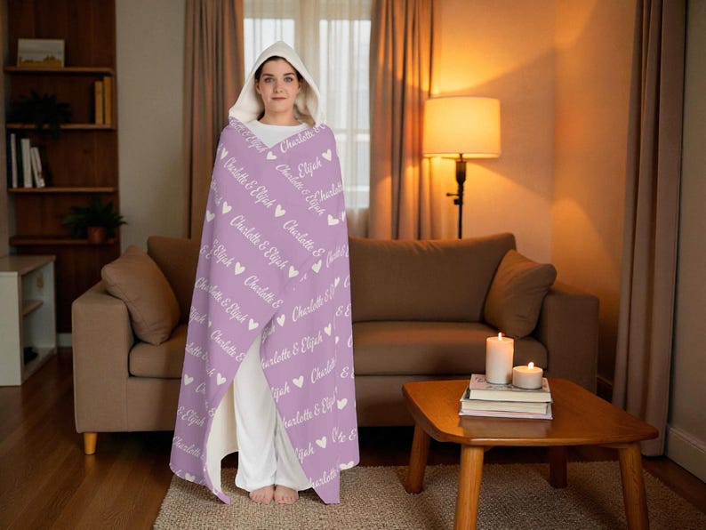 Personalized Name Hooded Sherpa Blanket: Custom Cozy Wearable Blanket image 1