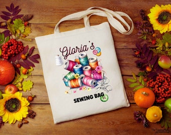 Custom Name Sewing Bag - Perfect present for a Crafty Mother, Sister, Grandma, Friend - Personalisable, Personalised Printed Tote Canvas