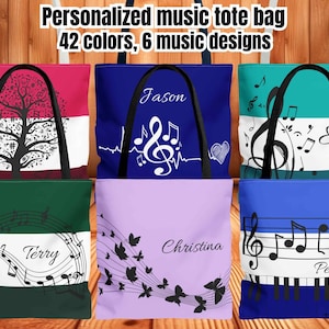 Custom Music Tote Bag Gift for Musicians Music Student Bags Music Bag Personalized Piano Lesson bag Music gifts Music Sheet Violin Key