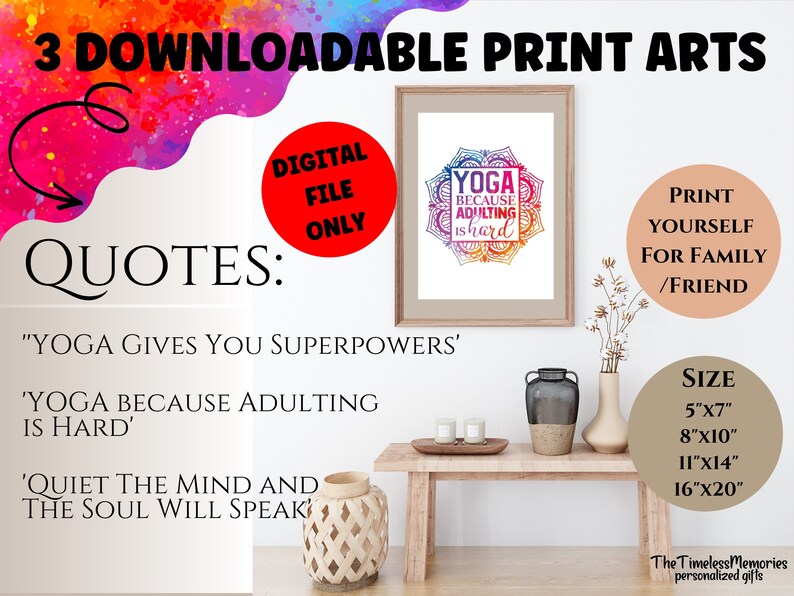 3 Downloadable YOGA Quote Wall Art Motivational Decor Etsy