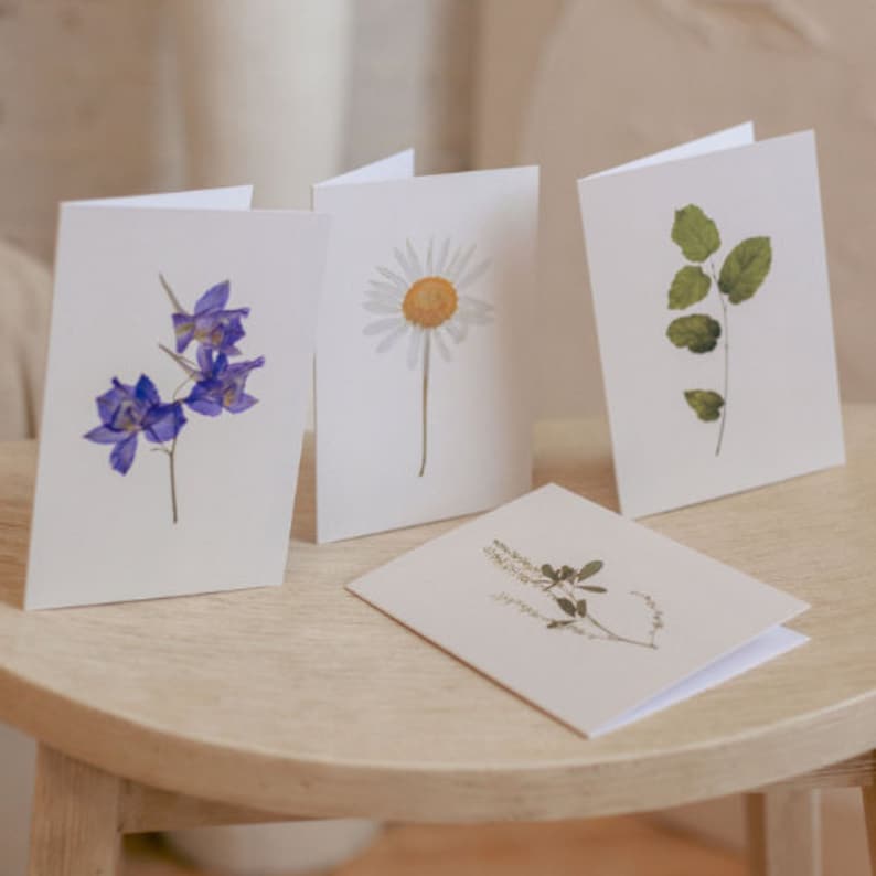 Pressed Flower Greeting Cards, Handmade Blank Notecard Set of 4 - Etsy ...