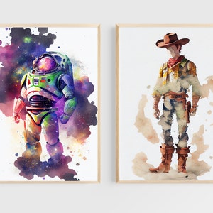 Toy Story Poster Set, Woody and Buzz Lightyear, watercolor, digital print, download, Pixar Character, wallart