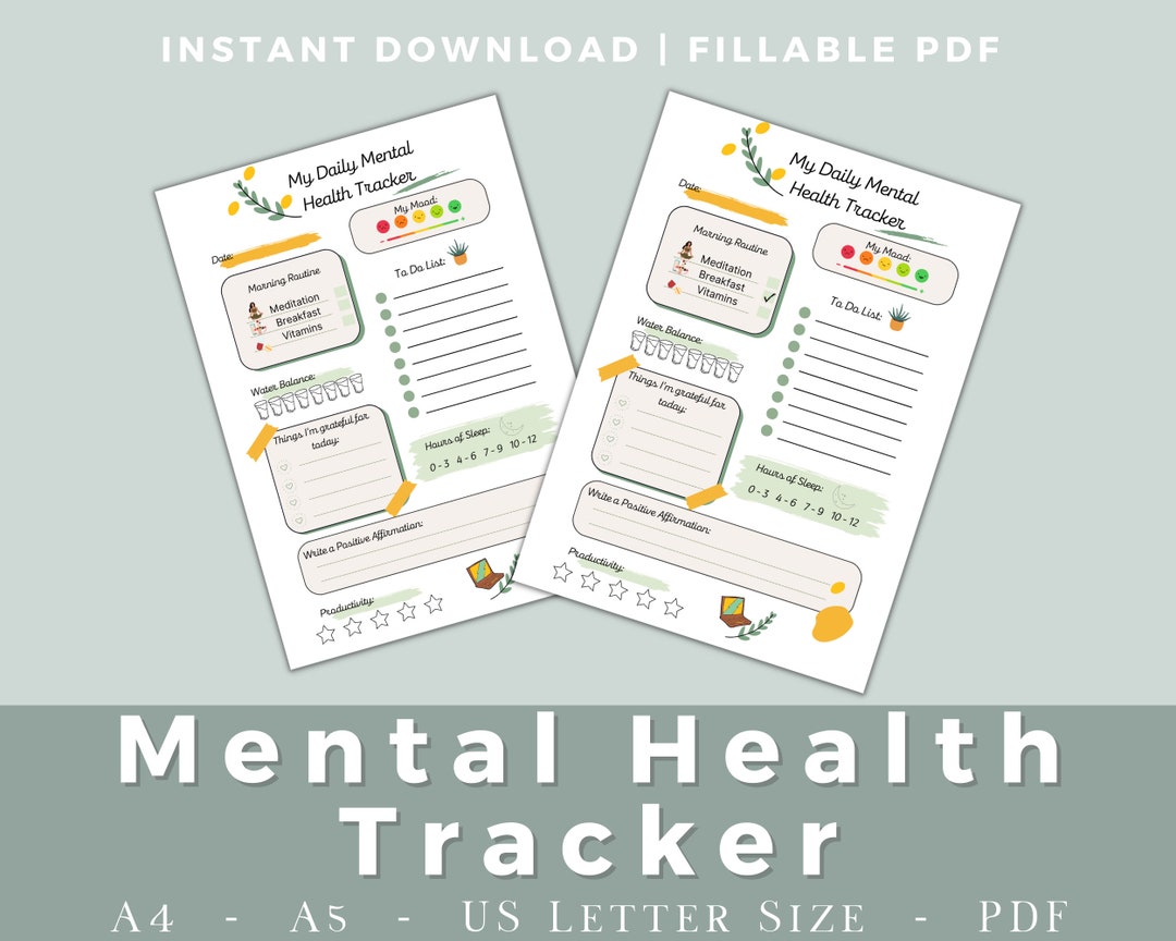 Daily Mental Health Tracker Instant Download Wellness Tracker - Etsy