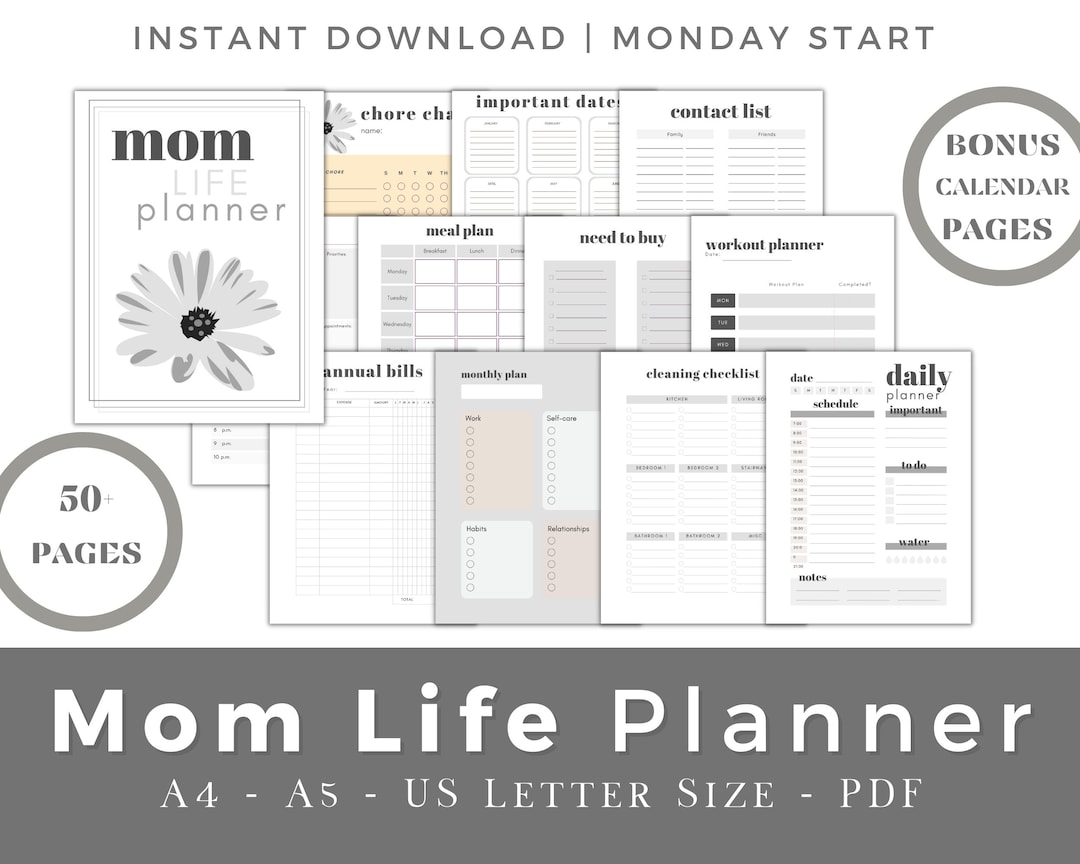Busy Mom Planner Printable Digital Planner for Busy Life Moms - Etsy