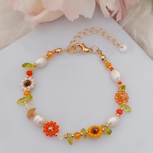 Daisy flower bracelet, Handmade daisy chain bracelets, Beaded daisy bracelet with pearls, Gift bracelets, Seed bead bracelet, Gift for her