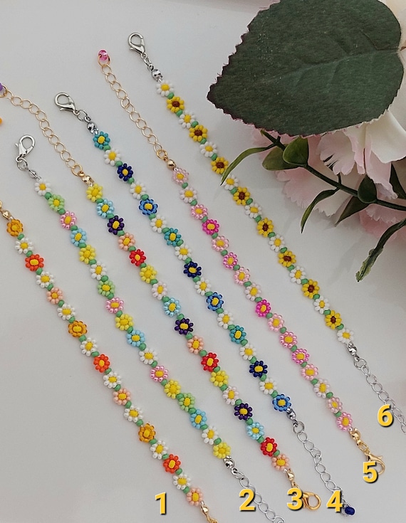 Seed Bead Flower Chain, Handmade Daisy Bracelet - Etsy