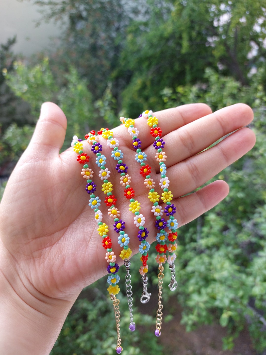 Handmade Daisy Seed Bead Bracelet - Etsy