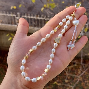 Freshwater Pearl Phone Strap: Elegant Phone Charm Jewelry,