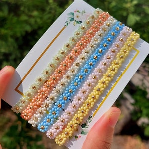 Dainty Beaded Daisy Chain Bracelet: Butter Yellow Flower Jewelry