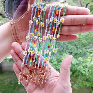 Chaîne à lunettes marguerite, lanière pour lunettes de soleil en perles, porte-masque
