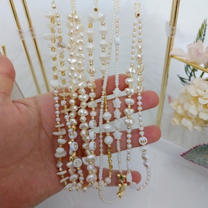 Personalized Pearl Phone Charm: Mother of Pearl Heart, Gold Detail