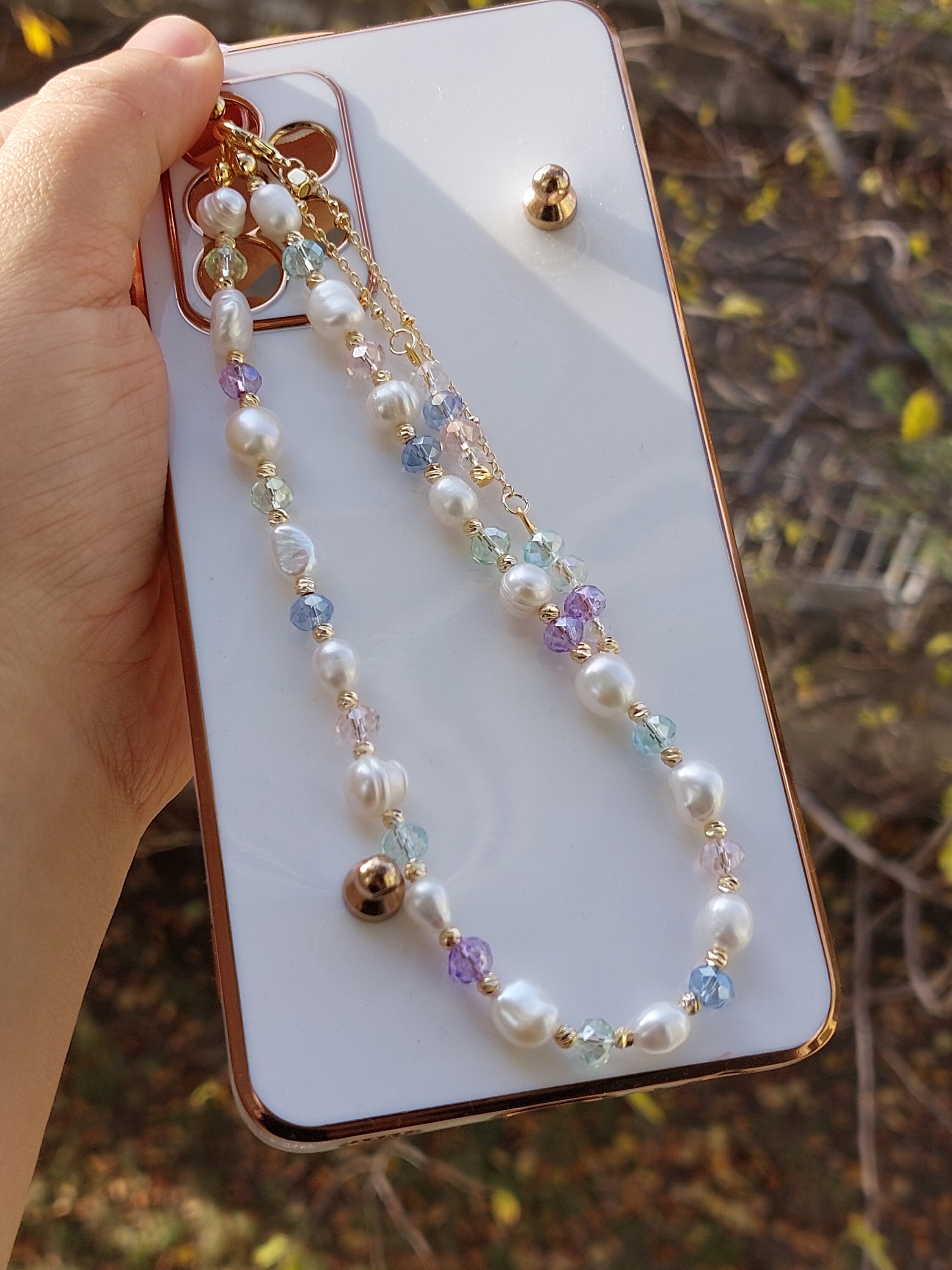 Freshwater Pearl Phone Strap: Crystal Beaded Phone Charm - Etsy UK