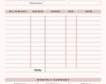 Printable Monthly Budget Planner to help you keep on top of your income/outgoings (PDF)