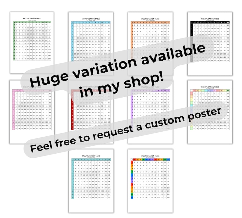 Printable 12x12 Times Table Chart - Pastel Rainbow - Etsy UK