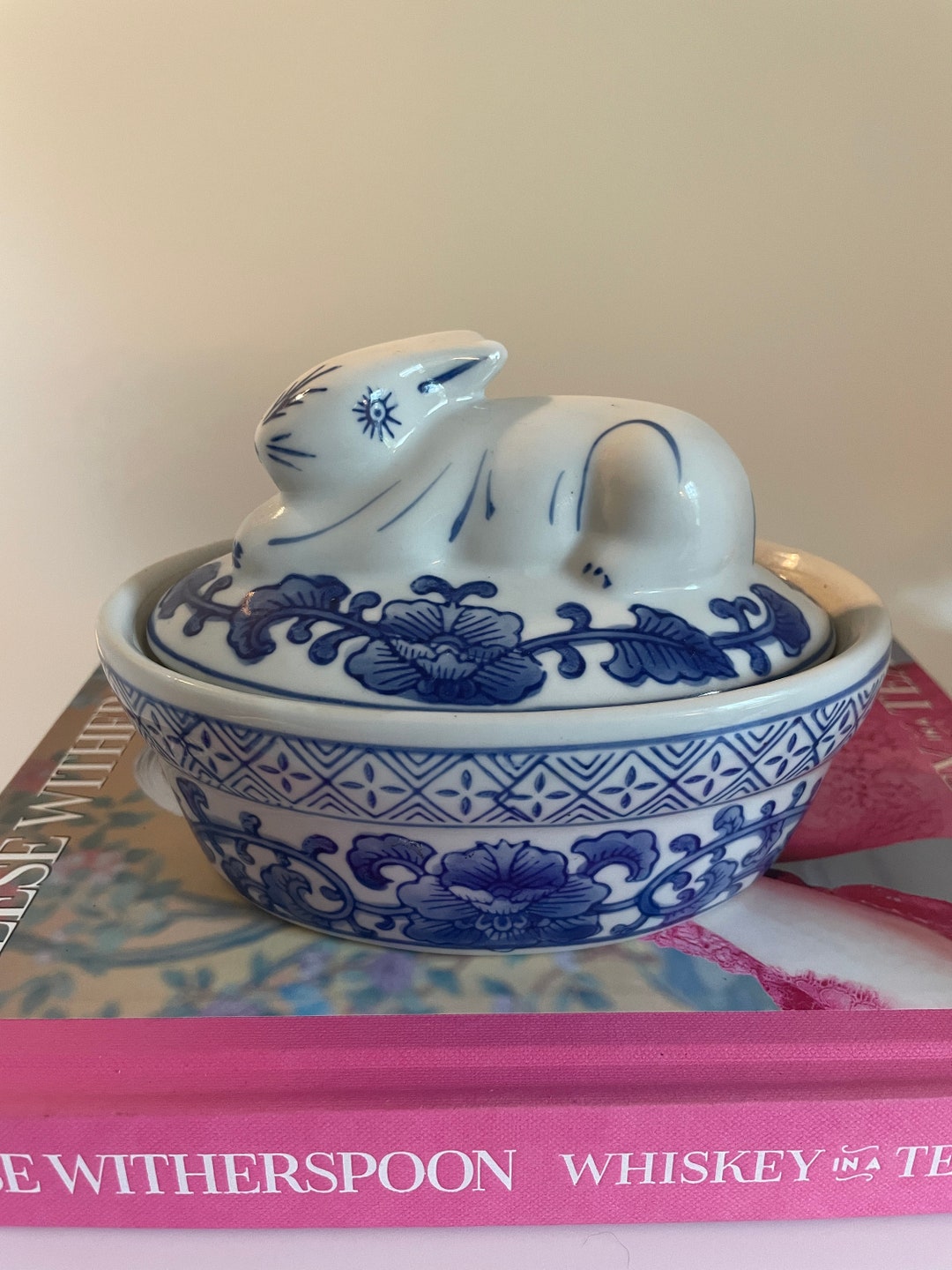 Bombay Company Vintage Blue and White Bunny Rabbit Lidded Dish ...