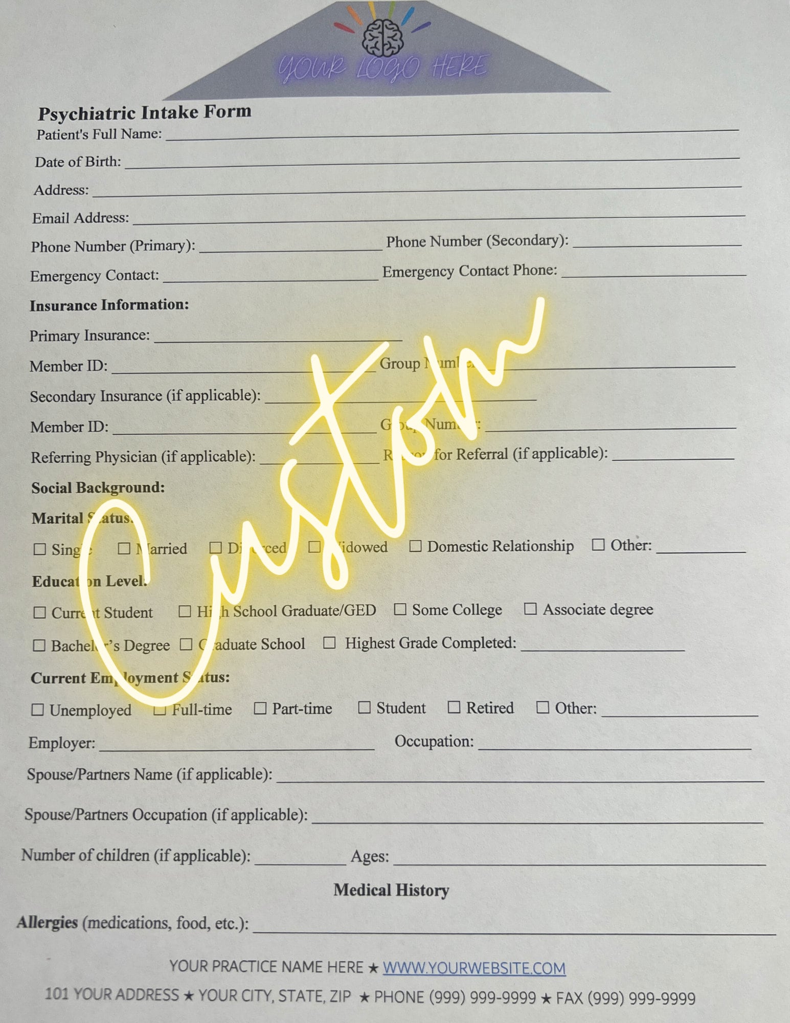 Form R For Psych Psychiatric Intake Form - Etsy