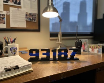 Personalized Thin Blue Line Badge Number, Custom Police Desk Decor, Law Enforcement Gift, Police Retirement Gift, Officer Graduation Gift