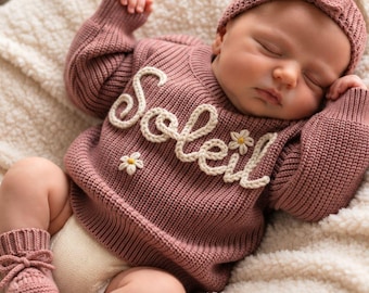 Baby Name Sweater: Custom Embroidered Newborn Sweater