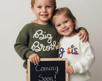 パーソナライズされたお姉さん/お兄さん向けセーターギフト - 新しい兄弟誕生のお知らせ用衣装、妊娠発表用ニットカーディガン
