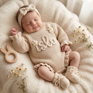 Personalized Baby Romper Set, Embroidered Baby Onesie, Newborn Outfit Baby Girl