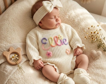 Personalized Baby Romper Set, Newborn Outfit Baby Girl, Embroidered Baby Onesie