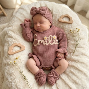 Personalized Baby Romper Set, Embroidered Baby Onesie, Newborn Outfit Baby Girl