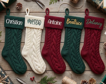 2026 Personalized Knit Christmas Stocking with Name, Embroidered Gift