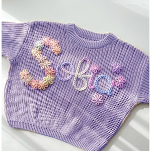 Personalized Baby Sweater, Hand Embroidered Name & Monogram, Customized Baby Girl's Sweater, A Unique Gift Newborn from Auntie image 2