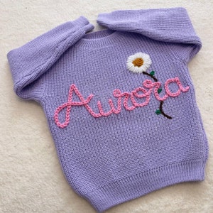 Personalized Baby Sweater, Hand Embroidered Name & Monogram, Customized Baby Girl's Sweater, A Unique Gift Newborn from Auntie zdjęcie 3