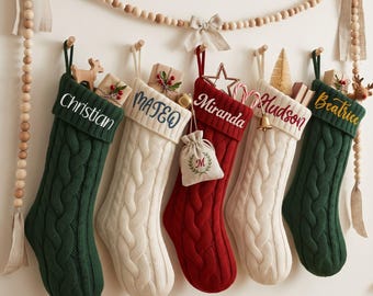2026 Knitted Christmas Stocking with Name, Custom Embroidered Holiday Gift