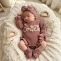 Personalized Baby Romper Set, Embroidered Baby Onesie, Newborn Outfit Baby Girl